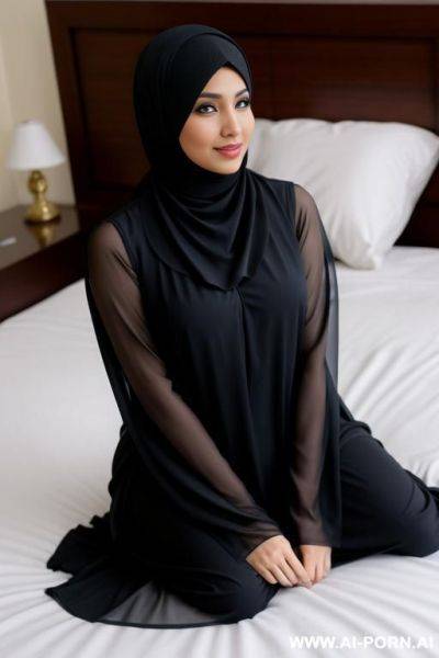 Sexy hijab wife in bed, full body view from top - ai-porn.ai on pornsimulated.com