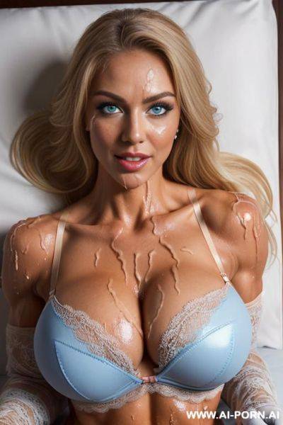 ((((screaming orgasm)))) (((massive orgasm))) (((orgasm facial expression))) (((((bukkake, woman’s whole body drenched in cum))))) (((woman laying down on her back))) (((slightly chubby))) (((buxom))) - ai-porn.ai on pornsimulated.com