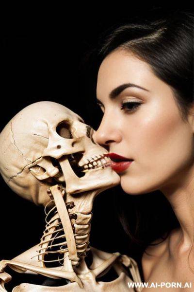 Woman is kissing a skeleton - ai-porn.ai on pornsimulated.com