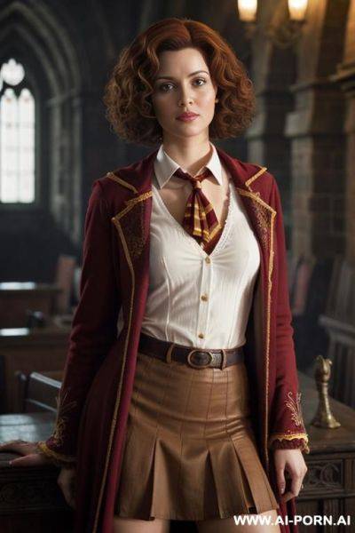 Gryffindor wizard institution from the famous movie, no make-up, short skirt - ai-porn.ai on pornsimulated.com