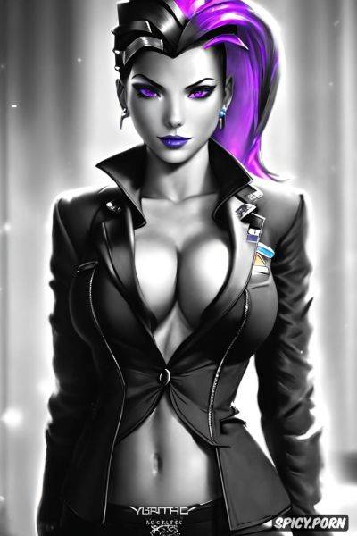 K shot on canon dslr, sombra overwatch black blazer white shirt shirt unbuttoned beautiful face full lips milf full body shot - spicy.porn on pornsimulated.com