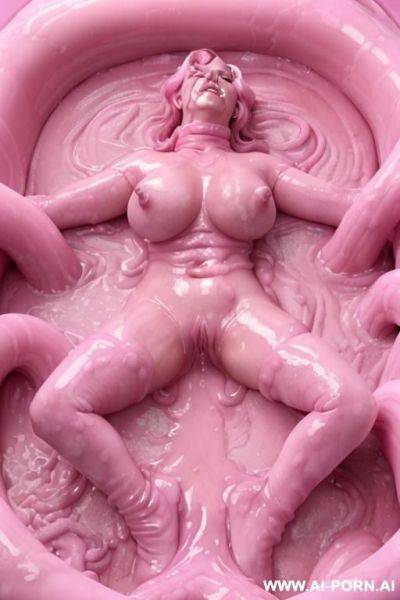 ((hyper realistic)), ((beautiful pretty blonde model)), sleepy eyes, shiny skin, pink eyes, ((covered in pink flesh liquid)), ((covered in pink flesh ooze)), ((covered in pink flesh mucilage)), - ai-porn.ai on pornsimulated.com