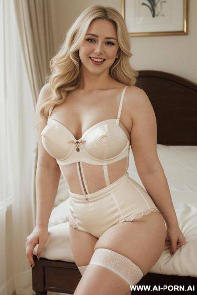 Photo, (woman, chubby face, soft round cheeks with contouring, expressive deep-set almond-shaped brown eyes, ((large curved hooked nose)), wavy shoulder length dark blonde hair, dimples, s, laughing),, excited, horny - ai-porn.ai on pornsimulated.com