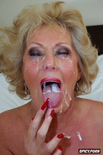 Very old pretty slim gilf, a lot of cum on tongue, massive saggy tits - spicy.porn on pornsimulated.com