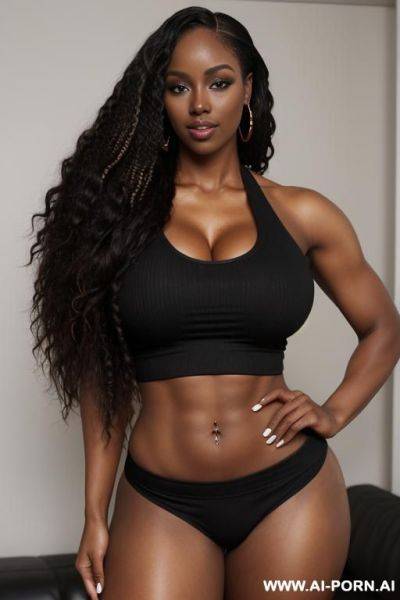 Supermodel sister, gigantic breasts, toned stomach, curvy body, thick juicy ass, long curly blonde hair, athletic body, sexy make up, photo realistic - ai-porn.ai on pornsimulated.com