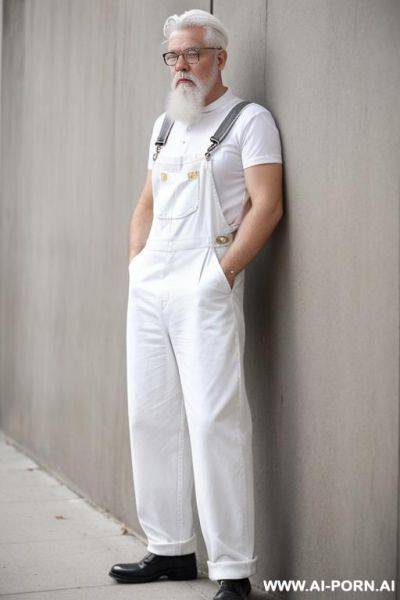 1man, wear a old glasses, overalls, white shirt, white hair, white beard - ai-porn.ai on pornsimulated.com