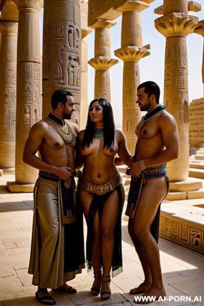 Two male egyptian temple servants are carrying on their shoulders one naked egyptian chubby female belly dancer - ai-porn.ai - Egypt on pornsimulated.com