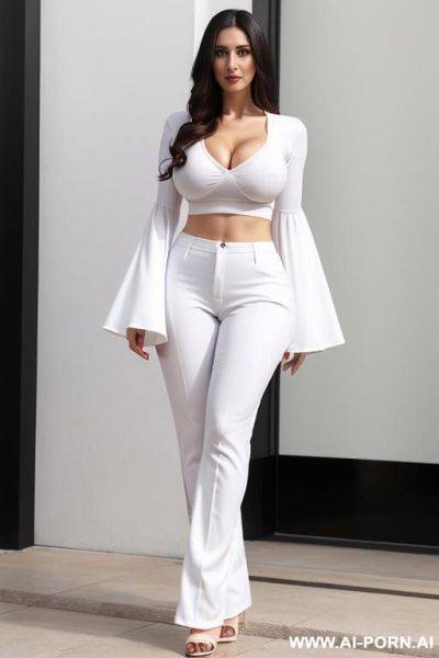 White v-neck t-shirt, tight clog, sleeves, trousers, middle eastern - ai-porn.ai on pornsimulated.com