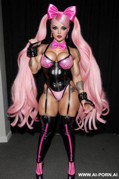 Bowtie, bow tie, latex, leather outfit, punky doll lingerie, skin, goth makeup - ai-porn.ai on pornsimulated.com