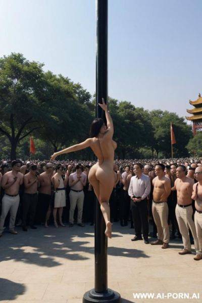 Naked american woman dancing on a pole with many man watching and hard - ai-porn.ai - Usa on pornsimulated.com