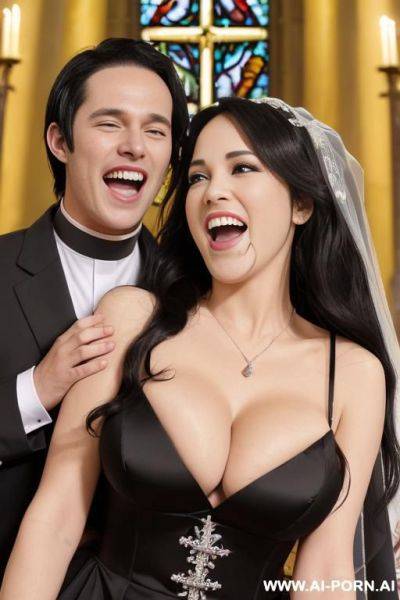 ((((douglas and regina)))), ((((couple portrait)))), ((((handsome groom and dazzling bride)))), ((a woman with long straight black hair)) ((my faithful dream girlfriend)), ((((gigantic cleavage)))) - ai-porn.ai on pornsimulated.com