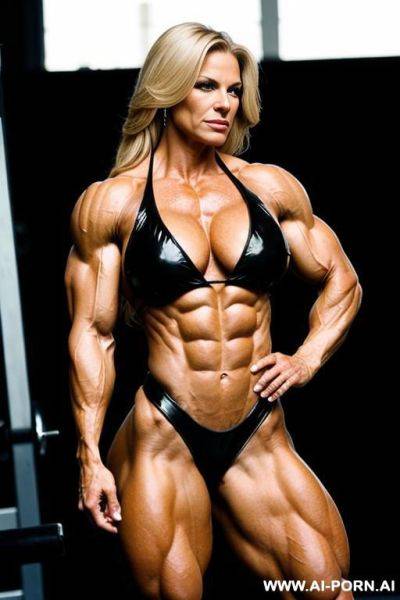 Sexy massive female bodybuilder, flexing her biceps - ai-porn.ai on pornsimulated.com