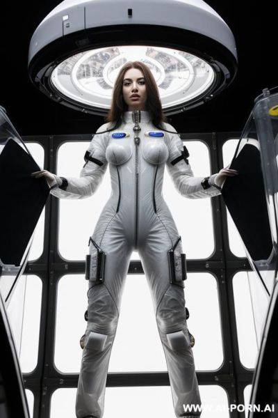 (serious woman scientist) (transparent spacesuit) (spaceship hydroponics bay) (topless) - ai-porn.ai on pornsimulated.com