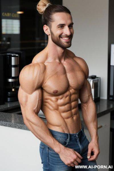 Pecs, biceps, traps, abs, delts, lats, sinewy, nude, topless muscular chest - ai-porn.ai on pornsimulated.com
