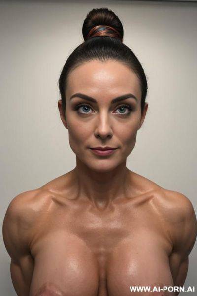 Extremely muscular body, pecs, traps, biceps, triceps, lats, delts, broad shoulders, bright big eyes, high cheekbones, plastic surgery - ai-porn.ai on pornsimulated.com