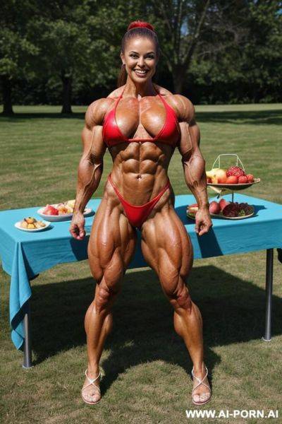 Nude fittest extremely ultramuscular female bodybuilder, perfect face, (shredded megamuscular pecs), biceps, biggest bodybuilder traps, lats, triceps, muscular forearms, gigantic delts, obliques, highly - ai-porn.ai on pornsimulated.com