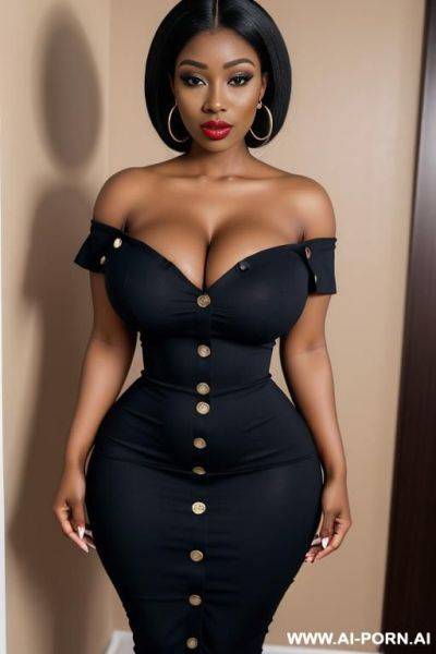Off shoulder, round boobs, extremely pretty, full lips, button nose, eye contact, ahegao, hoop earrings, hourglass figure, extremely tight waist - ai-porn.ai on pornsimulated.com