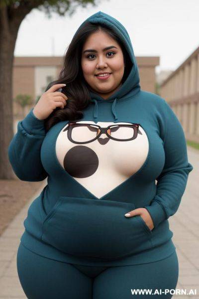 Mexican, nerd, pretty face, hourglass shape, very pudgy, morena, , big eyes - ai-porn.ai - Mexico on pornsimulated.com