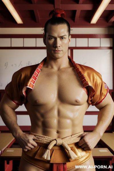 Ginger man with abs and a huge cock in under buttoned white shirt and tie - ai-porn.ai on pornsimulated.com
