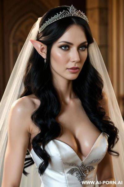 Tall elf woman, rior, very fit and athletic, beautiful face, tiara, wedding veil, cum on face, semen on face - ai-porn.ai on pornsimulated.com