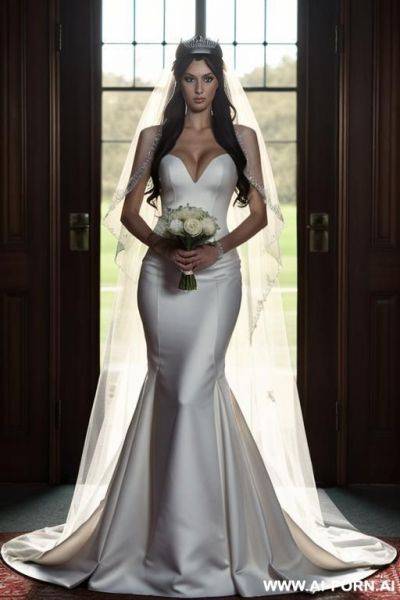 Tall elf woman, very fit and athletic, beautiful face, tiara, wedding veil, facial cumshot - ai-porn.ai on pornsimulated.com