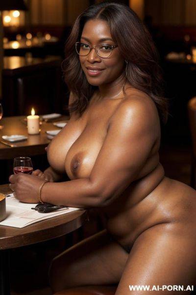 Look at camera, sexy busty nude 0 yo mature woman, a bit chubby, long hair, erotic pose, big natural breasts, big nipples, huge areola, lying on bed, smiling, wide spread legs showing hairy - ai-porn.ai on pornsimulated.com