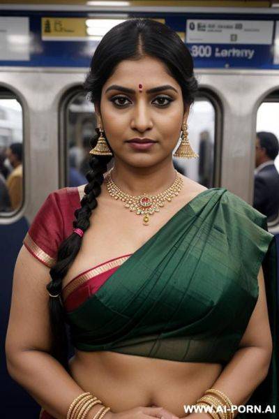 Indian woman, busty, sexy sari, sari, train, crowded train - ai-porn.ai on pornsimulated.com
