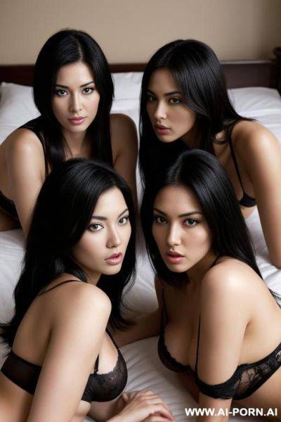 2 american women with black hair, on bed, underwear - ai-porn.ai on pornsimulated.com
