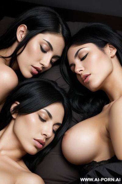 Two american women with black hair sleeping with black nocturnal together back view - ai-porn.ai on pornsimulated.com