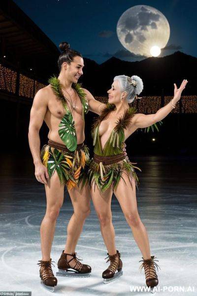 Totally naked woman with partner (male) at the ice dance in the ice stadium. - ai-porn.ai on pornsimulated.com