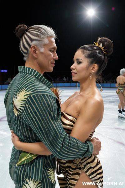 Totally naked woman with partner (male) at the ice dance in the ice stadium. - ai-porn.ai on pornsimulated.com