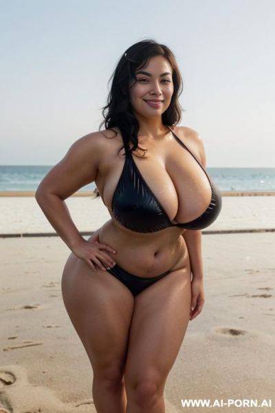 (massive, thick, curvy, voluptuous, athletic thighs), (massive, wide, thick, curvy, voluptuous, athletic hips), (massive chest), (fit, athletic, sexy, hot, curvy, voluptuous stomach), (red lifeguard swimsuit), (seductive smirk) - ai-porn.ai on pornsimulated.com