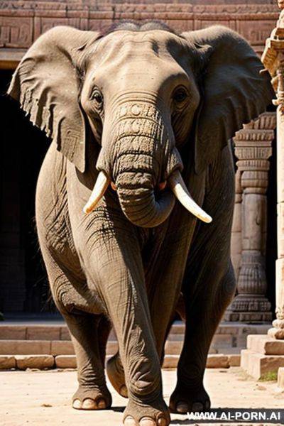 Ancient indian elephant is carrying with his trunk a full naked chubby female indian temple servant with shaved vagina - ai-porn.ai - India on pornsimulated.com