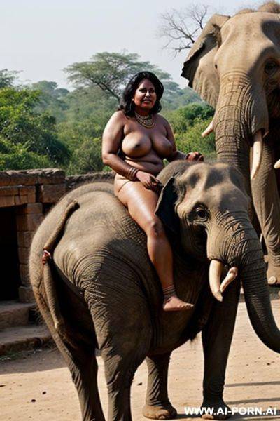 Ancient indian chubby full naked village woman riding on an elephant - ai-porn.ai - India on pornsimulated.com