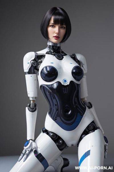 ((beautiful realistic and very detaleid)) (( taur-women fully robotic body with four legs)), detaleid face, skin in latex white and sky blue color, covered to latex, to boots, hd image quality, ((no background)). - ai-porn.ai on pornsimulated.com