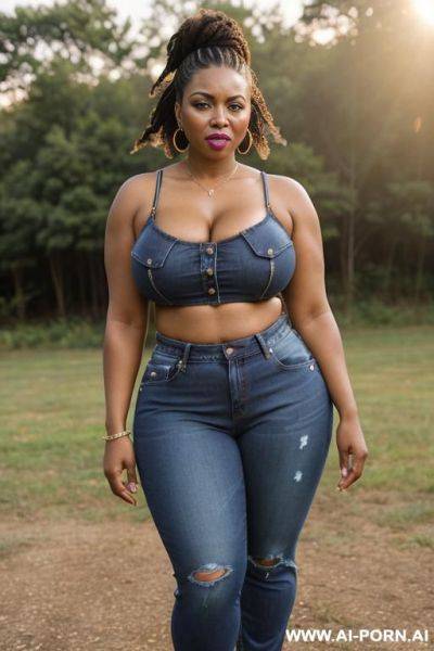 Black milf in denim cut jeans, curvy waist - ai-porn.ai on pornsimulated.com