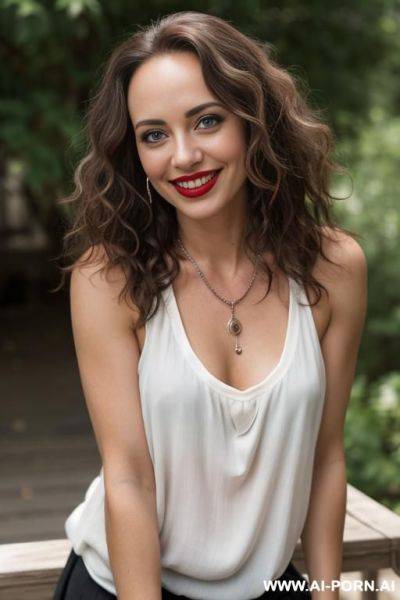 Naked 30 year old woman with blue eyes and curly brown hair turning gray - ai-porn.ai on pornsimulated.com