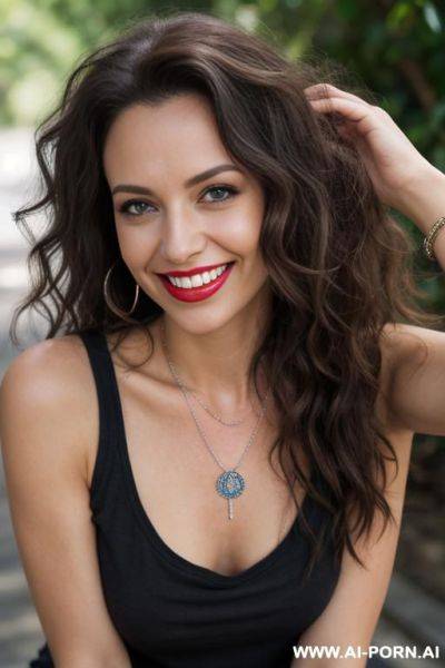 Naked 30 year old woman with blue eyes and curly light brown hair turning gray, sagging naked tits - ai-porn.ai on pornsimulated.com