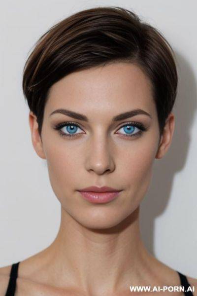 French woman, short hair, blue eyes, button nose, short eyebrows, lips, - ai-porn.ai - France on pornsimulated.com