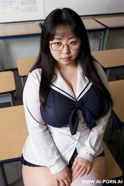 ((embarrassed)), ((nakedy)), ((sailor uniform, high stockings, long hair, naked breasts, white socks)), ((asian woman, fat pussy, spread pussy, uniform, glasses, sailor shirt)), ((sailor)) - ai-porn.ai on pornsimulated.com