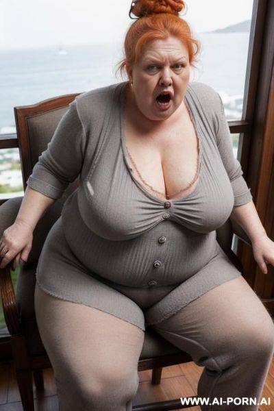 Old granny, totally naked, giant boobs, giant breasts, huge ass, thick thighs, hairy pussy ((big hairy pussy)) giant hair ((giant pubes)) - ai-porn.ai on pornsimulated.com