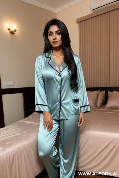 (tanned pakistani woman) (open pajamas) (bedroom) - ai-porn.ai - Pakistan on pornsimulated.com