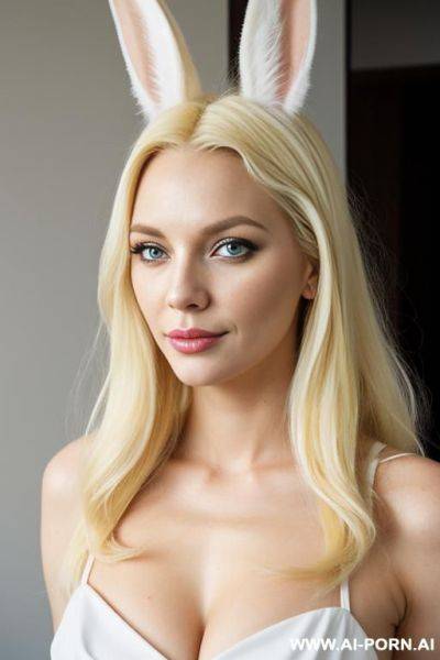 Bunny woman, bunny, white rabbit, bunny eart, bunnywoman, white hairy brest, - ai-porn.ai on pornsimulated.com
