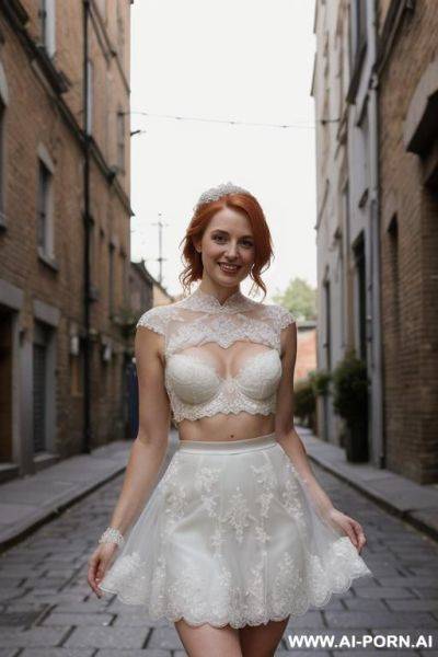 Woman, 30 years old irish woman walking on a sidewalk as a wind lifting up her summer dress revealing her hairy ginger pussy, windy upskirt, smile, ginger hair, s, big breast, - ai-porn.ai - Ireland on pornsimulated.com
