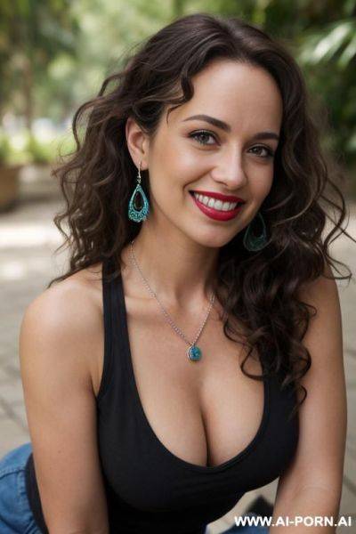 Naked 30 year old woman with blue eyes and curly brown hair turning gray - ai-porn.ai on pornsimulated.com