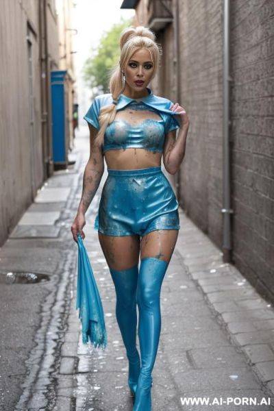 Full length, woman, walking down the street, smoking, high heels - ai-porn.ai on pornsimulated.com