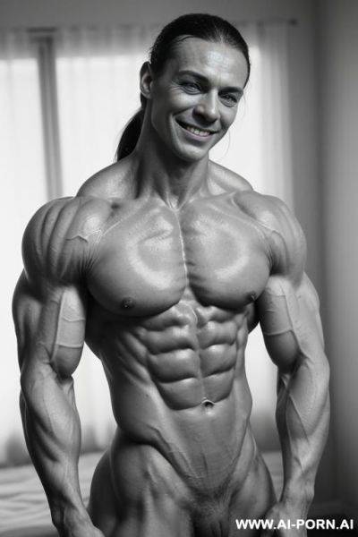 ((most muscular color photo of a nude finnish beautiful short strong buff sinewy steroid bodybuilder ifbb woman)), ((beautiful womans face with high cheekbones)), (((big bright eyes))), ((erotic eye - ai-porn.ai - Finland on pornsimulated.com