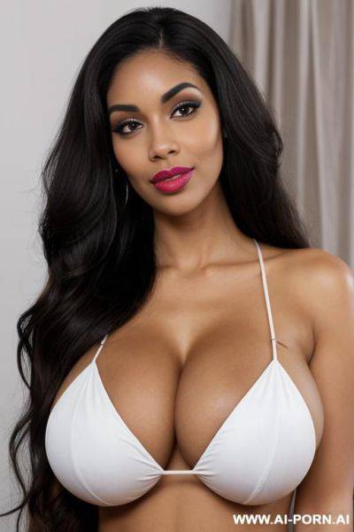 British white african mixed race, long face, massive huge gigantic oversized boobs, ((big lips)), ((large lips)), long voluminous wavy hair - ai-porn.ai - Britain on pornsimulated.com