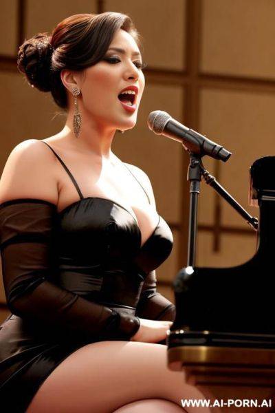 Opera singer sits at the piano and sings into a microphone - ai-porn.ai on pornsimulated.com