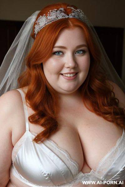 Half-length photo, ((half body photo shot close up)). as a set in the living room area, a ((very obese)) bbw redhead british fat chubby fat with thick legs and arms , ((she is enojoy the - ai-porn.ai - Britain on pornsimulated.com